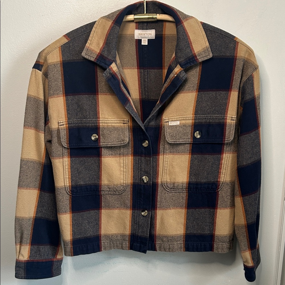 Brixton Bowery Long Sleeve Organic Cotton Plaid Flannel Crop Jacket Top Shacket